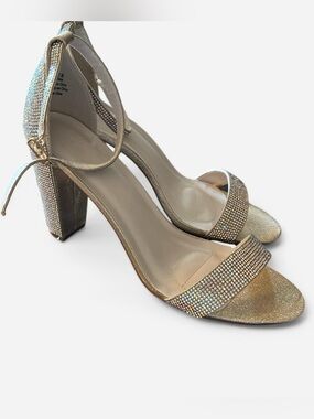 David's Bridal Britt Gold Crystal Block Heels
